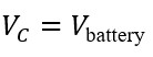 In DC voltage of capacitor equals the battery voltage