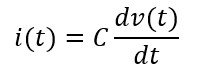 In DC circuits, the current through the capacitor is governed.