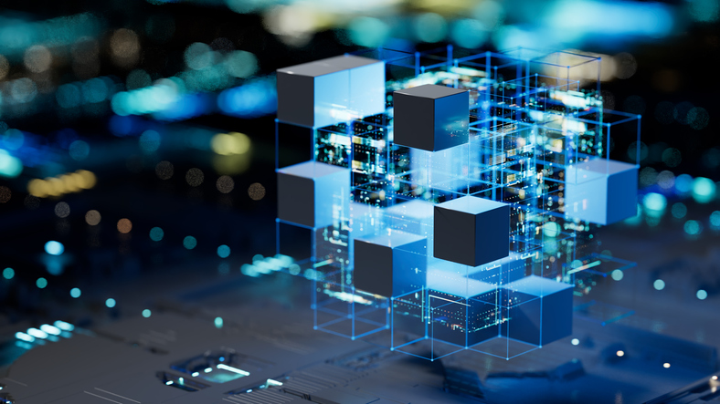Futuristic 3D modular digital storage architecture representing high-density data cubes, symbolizing the role of nanoceramic materials in next-generation memory technologies and big data storage systems.