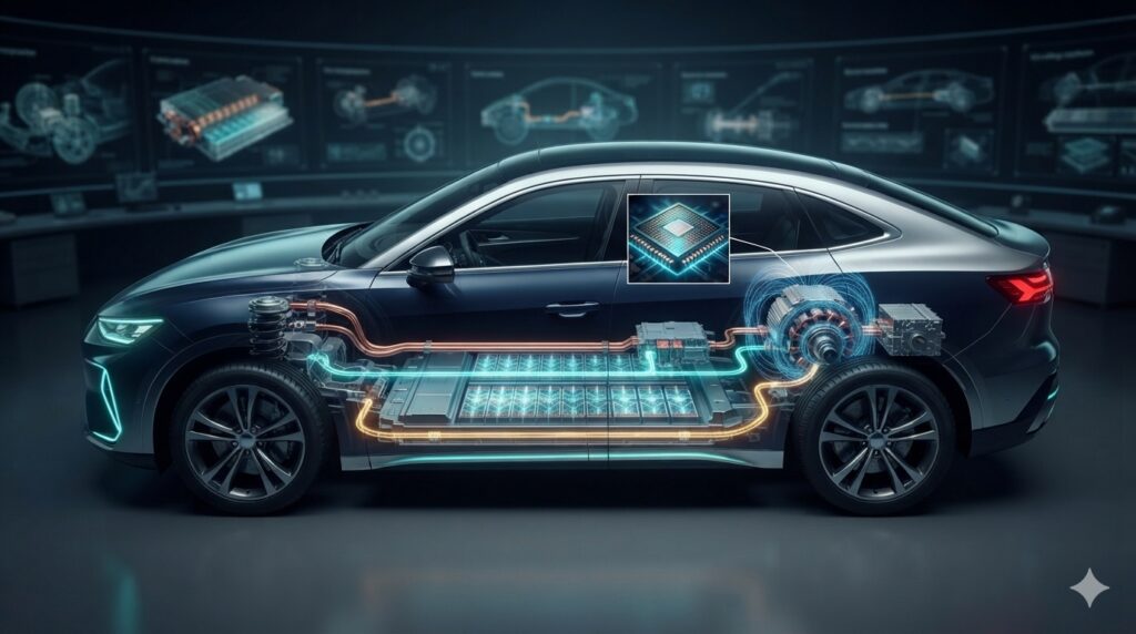 How electric cars work showing EV battery materials, electric motor, inverter and regenerative braking